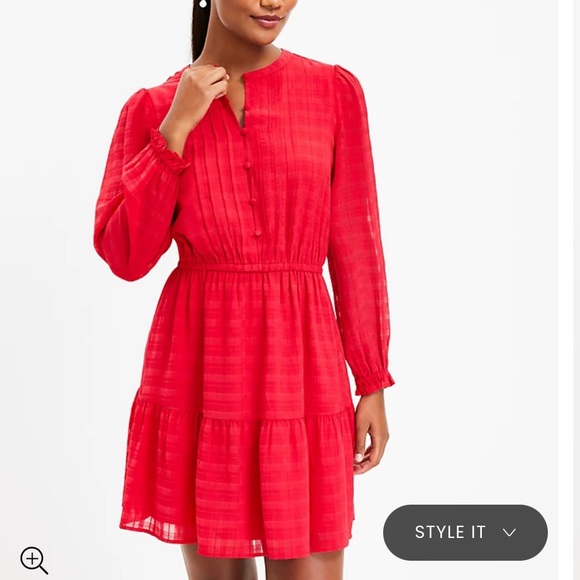 LOFT Dresses & Skirts - Loft Plaid Pintucked Tiered Flare Dress in Red, Size Medium